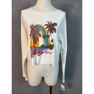 Roxy Women's Rainbow Palm Tree Long Sleeve Crop Top Shirt Small Multicolor NWD's